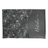 Metallic Black Glitter Personalized Kussensloop (Voorkant)