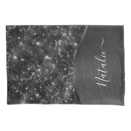 Metallic Black Glitter Personalized Kussensloop