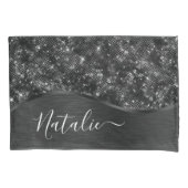 Metallic Black Glitter Personalized Kussensloop (Voorkant)