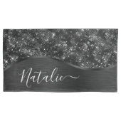 Metallic Black Glitter Personalized Kussensloop (Voorkant)