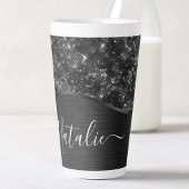 Metallic Black Glitter Personalized Latte Mok