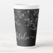 Metallic Black Glitter Personalized Latte Mok (Voorkant)