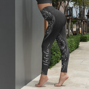 Metallic Black Glitter Personalized Leggings
