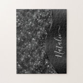 Metallic Black Glitter Personalized Legpuzzel (Verticaal)