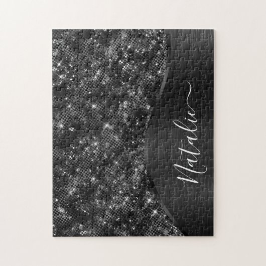 Metallic Black Glitter Personalized Legpuzzel (Verticaal)