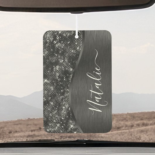 Metallic Black Glitter Personalized Luchtverfrisser