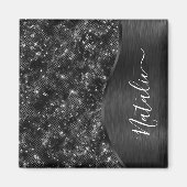 Metallic Black Glitter Personalized Magneet (Voorkant)