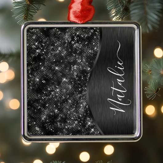 Metallic Black Glitter Personalized Metalen Ornament