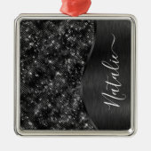 Metallic Black Glitter Personalized Metalen Ornament (Voorkant)