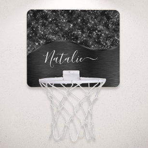 Metallic Black Glitter Personalized Mini Basketbalbord