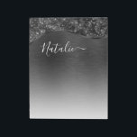 Metallic Black Glitter Personalized Notitieblok<br><div class="desc">Pas deze zwarte geborstelde metalen en glamoureuze,  glitter patterde laptop eenvoudig aan met uw eigen naam.</div>