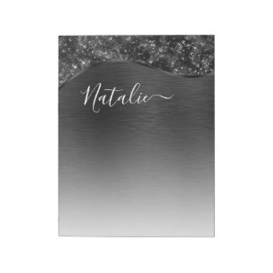 Metallic Black Glitter Personalized Notitieblok