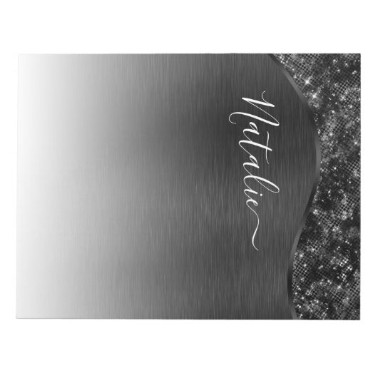 Metallic Black Glitter Personalized Notitieblok (Voorkant)