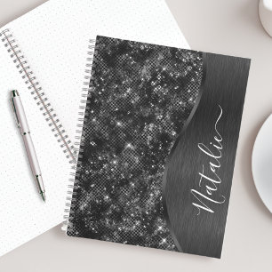 Metallic Black Glitter Personalized Notitieboek