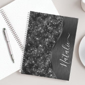 Metallic Black Glitter Personalized Notitieboek