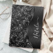 Metallic Black Glitter Personalized Notitieboek