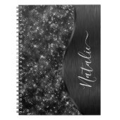 Metallic Black Glitter Personalized Notitieboek (Voorkant)