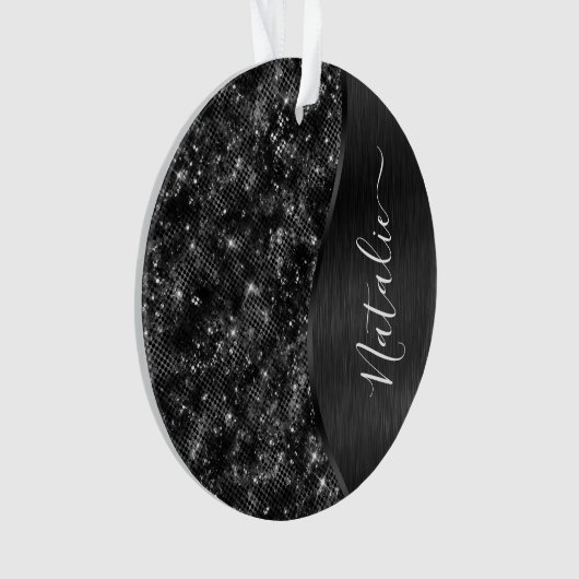Metallic Black Glitter Personalized Ornament (voorkant)