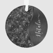 Metallic Black Glitter Personalized Ornament (achterkant)