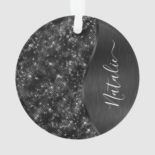 Metallic Black Glitter Personalized Ornament (achterkant)
