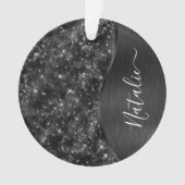Metallic Black Glitter Personalized Ornament (voorkant)