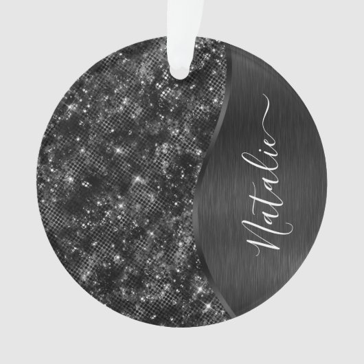 Metallic Black Glitter Personalized Ornament (voorkant)