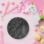 Metallic Black Glitter Personalized Papieren Bordje (Feest)