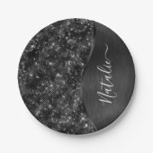 Metallic Black Glitter Personalized Papieren Bordje (Voorkant)