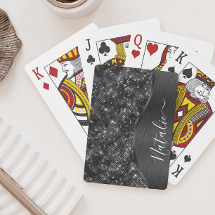 Metallic Black Glitter Personalized Pokerkaarten