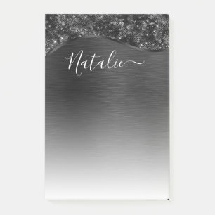 Metallic Black Glitter Personalized Post-it® Notes