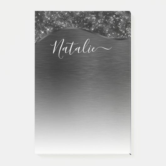 Metallic Black Glitter Personalized Post-it® Notes (Voorkant)