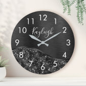 Metallic Black Glitter Personalized Ronde Klok