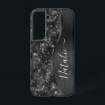 Metallic Black Glitter Personalized Samsung Galaxy Hoesje<br><div class="desc">Pas deze zwarte geborstelde metalen en glamoureuze faux glitter-patterned-telefoonbehuizing eenvoudig aan met uw eigen aangepaste naam.</div>