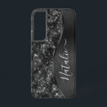 Metallic Black Glitter Personalized Samsung Galaxy Hoesje<br><div class="desc">Pas deze zwarte geborstelde metalen en glamoureuze faux glitter-patterned-telefoonbehuizing eenvoudig aan met uw eigen aangepaste naam.</div>