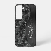 Metallic Black Glitter Personalized Samsung Galaxy Hoesje (Achterkant)