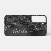 Metallic Black Glitter Personalized Samsung Galaxy Hoesje (Achterkant horizontaal)