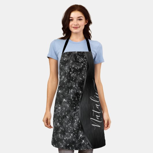 Metallic Black Glitter Personalized Schort (Gedragen)