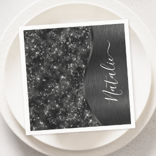 Metallic Black Glitter Personalized Servet