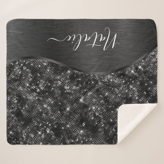 Metallic Black Glitter Personalized Sherpa Deken (Voorkant (horizontaal))