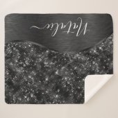 Metallic Black Glitter Personalized Sherpa Deken (Voorkant (horizontaal))