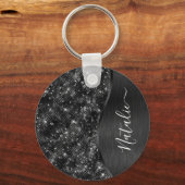 Metallic Black Glitter Personalized Sleutelhanger (Voorkant)