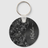 Metallic Black Glitter Personalized Sleutelhanger (Achterkant)