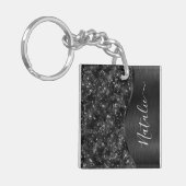 Metallic Black Glitter Personalized Sleutelhanger (Voorkant Links)
