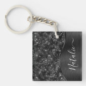 Metallic Black Glitter Personalized Sleutelhanger (Voorkant)