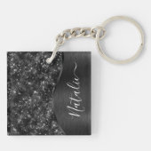 Metallic Black Glitter Personalized Sleutelhanger (Achterkant)