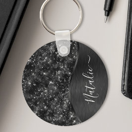 Metallic Black Glitter Personalized Sleutelhanger