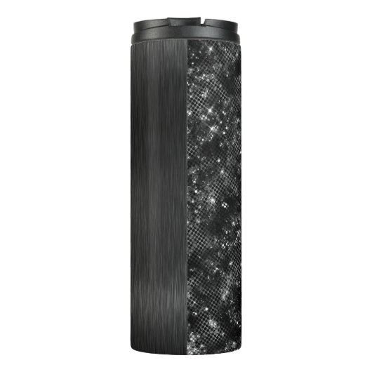 Metallic Black Glitter Personalized Thermosbeker (Achterkant)