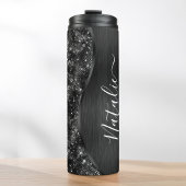 Metallic Black Glitter Personalized Thermosbeker
