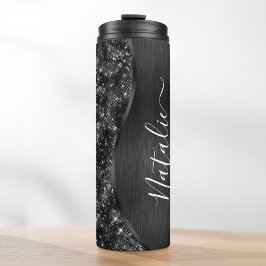 Metallic Black Glitter Personalized Thermosbeker