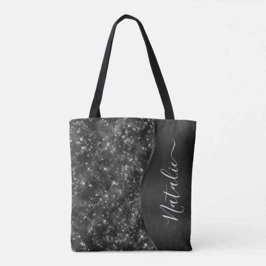 Metallic Black Glitter Personalized Tote Bag (Achterkant)